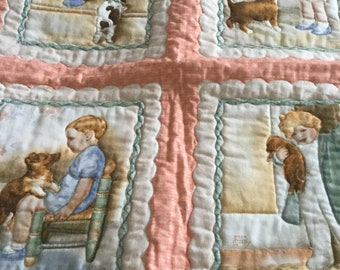 Babies growing up wall hanging, collectors fabric