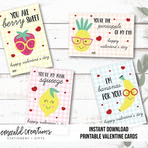 Cartes de Saint-Valentin de fruits/cartes de Saint-Valentin imprimables/cartes de fruits sucrés