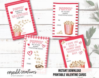 Popcorn Valentine Cards/Printable Valentine Cards/Popcorn Cards