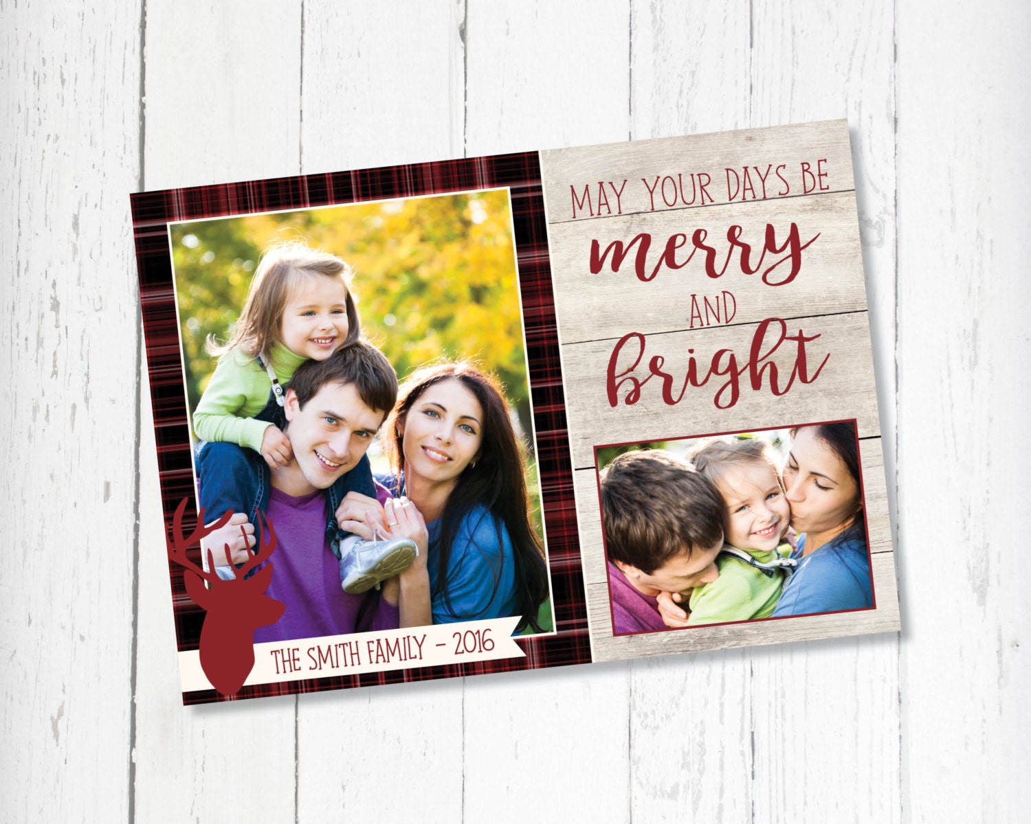 Country Christmas Card / Plaid & Wood Christmas Card / Etsy