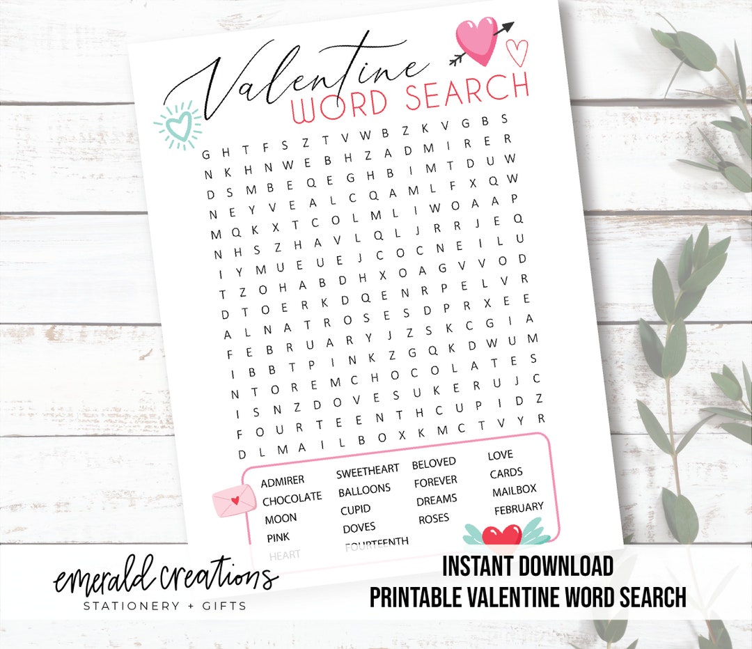 Valentine's Day Printable / Word Search/ Valentine's Day Game ...