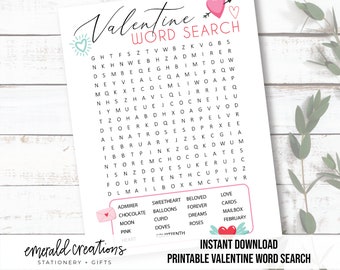 Walentynki do druku / Wyszukiwanie słów / Gra walentynkowa / Wyszukiwanie słów walentynkowych