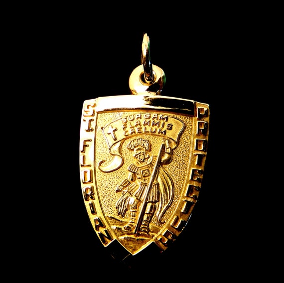 St Florian Medal 14k Gold Patron Saint Of Firefighters - St Florian Gold Pendant