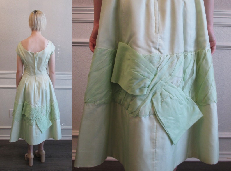 1960s Celery Green Prom Dress by Emma Domb Scoop Neck Back Bow Etsy