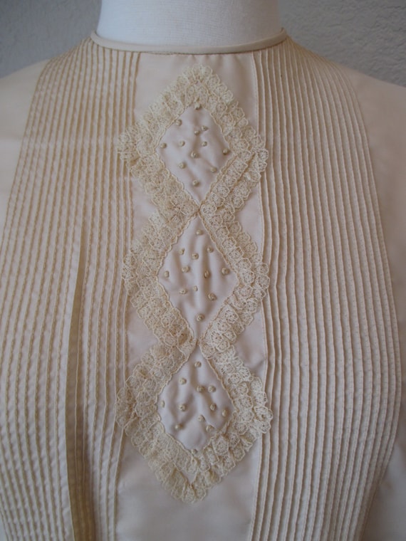 Sz L Morlove Ivory Blouse Pleated Lace French Kno… - image 3