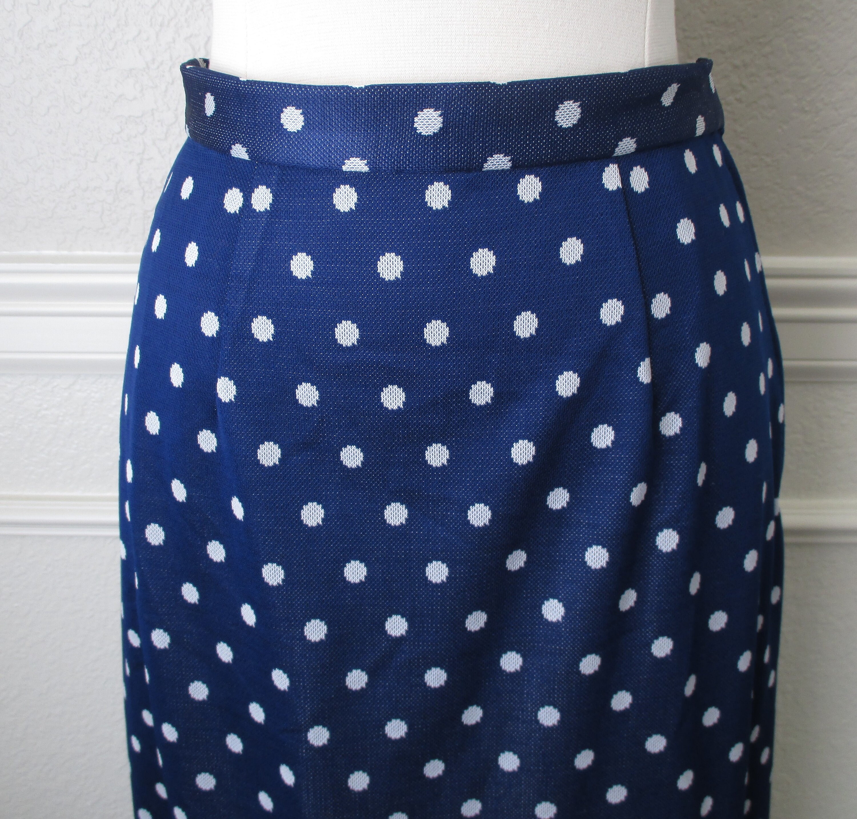 Navy Blue & White Polka Dot Maxi Skirt Polyester Knit Side Zip | Etsy