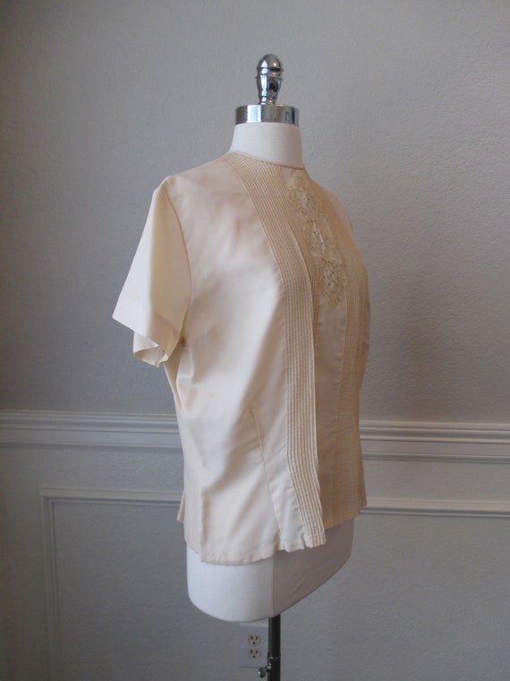 Sz L Morlove Ivory Blouse Pleated Lace French Kno… - image 5