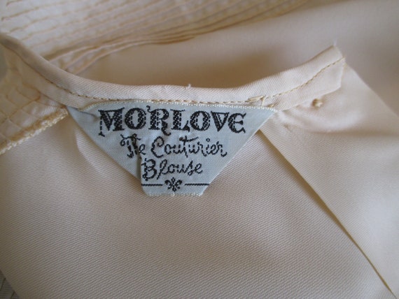 Sz L Morlove Ivory Blouse Pleated Lace French Kno… - image 7