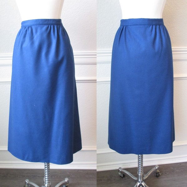 Blue Pendleton Wool Skirt Gathered Waist Demure Wool Skirt with Pockets Sz 10