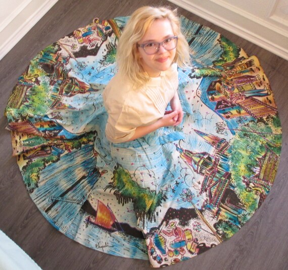 Gorgeous Mexican Painted Circle Skirt, City Scenes