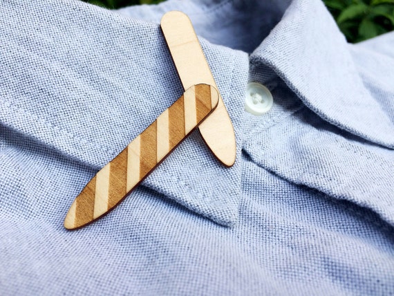 Laser Engraved Striped Wooden Collar Stays-Choose From Four Wood Types Laser Engraved Striped Wooden Collar Stays-Choose From Four Wood Types