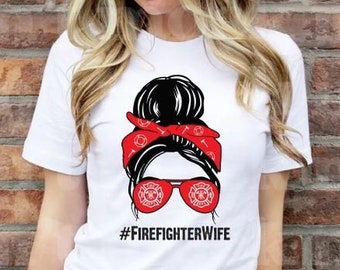 Firefighter Wife, #FirefighterWife, Bandana, Wife, Gift for Wife, Relaxed Fit Wife Shirt, Maltese Cross, Wife shirt