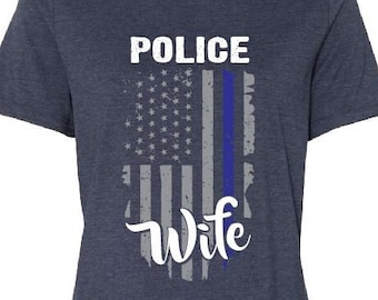 Police Wife, Firefighter Wife, Paramedic Wife, Red Line, Blue Line, Gift for Wife, Relaxed Fit Wife Shirt, American Flag, EMS Shirt