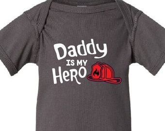 Kids Fire T-shirt, Firefighter Onesie "My Hero", Grampa/Daddy/Mommy is my Hero Fire T-Shirt Kids Firefighter Toddler Youth Fireman Hero