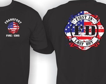 Personalized Firefighter T-shirt "Patriot"  Maltese Cross - Fireman Customizable Personalize Patriotic Fire Dept American Flag USA