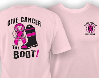 PINK Give Cancer the Boot - Firefighter Breast Cancer Awareness - Pink Ribbon Fire Boot (+ Custom Dept), October, Fire Dept