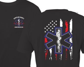 Personalize EMS "Stars & Stripes" T-Shirt, Red, White, Blue, EMS, Rescue, EMT, American Flag T-Shirt, America, Paramedic American Flag