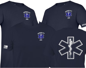 Personalized EMS EMT Paramedic T-shirt with 2 sleeve prints American Flag, Title, EMS Department Customizable - with Custom Department
