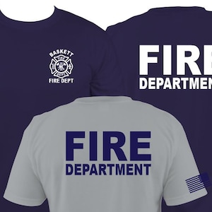 Personalized FIRE Department T-shirt with 2 sleeve prints American Flag, Title,  Fire Maltese Personalize - with Custom Dept