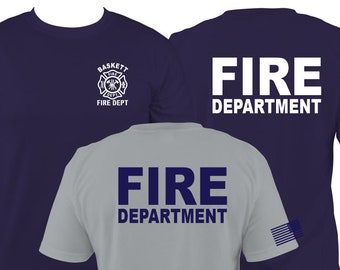 Personalized FIRE Department T-shirt with 2 sleeve prints American Flag, Title,  Fire Maltese Personalize - with Custom Dept