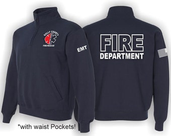 Personalize Fire/EMS Quarter-Zip Collar Jacket with POCKETS, Free Personalization, Rescue, Firefighter EMS Pullover Sweatshirt, Work Shirt