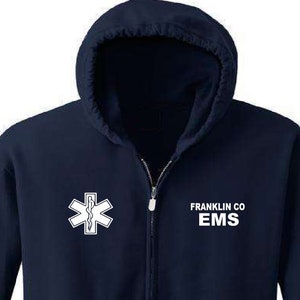 Full Zip Jacket - Personalized EMS EMT - Star of Life with Custom Name - Full Zip Hoodie
