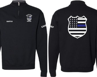 Police Thin Blue Line, T-shirt, Quarter Zip Collar Sweatshirt, Full Zip, Free Personalization, Law Enforcement, Chief, Officer, Work Shirt