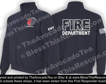 Personalize Fire/EMS Quarter-Zip Collar Jacket with POCKETS, Free Personalization, Rescue, Firefighter EMS Pullover Sweatshirt, Work Shirt