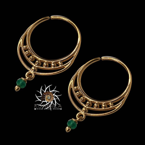 Gold Hoop Earrings - Gold Gemstone Earrings - Small Gold Earrings - Tribal Earrings - Ethnic Earrings - Indian Earrings  - Onyx Earrings