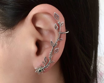 Silver Ear Climber - Silver Ear Crawler - Ear Climber Earrings - Long Ear Climber - Gemstone Ear Climber - Gemstone Earrings - Piercing