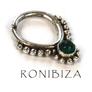 Anillo de tabique de plata con gema de ónix verde - Joyas para tabique - Perforación de tabique - Anillo de tabique de 16 g - Anillo de tabique indio - Anillo de tabique tribal (S22)