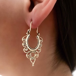 Brass Earrings - Brass Hoops - Tribal Earrings - Indian Earrings - Ethnic Hoops - Tribal Hoops - Ethnic Earrings - Brass Jewelry EB133