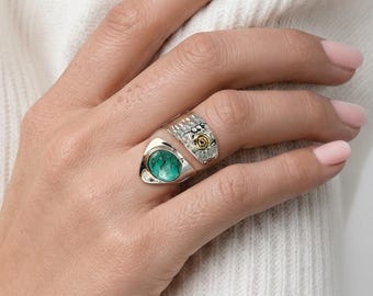 Anillo de plata de ley con turquesa: joyería étnica india con piedras preciosas