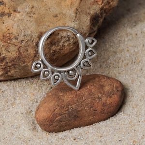 Tribal Lotus Septum Ring – Boho Dot Silver Nose Hoop