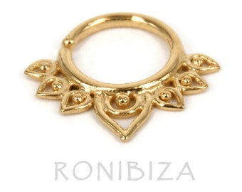 Lotus Gold Septum Ring - Indian Septum Ring - Tribal Septum Ring - 18g Septum Ring - 16G Septum Ring - Septum Jewelry - Septum Piercing -G10