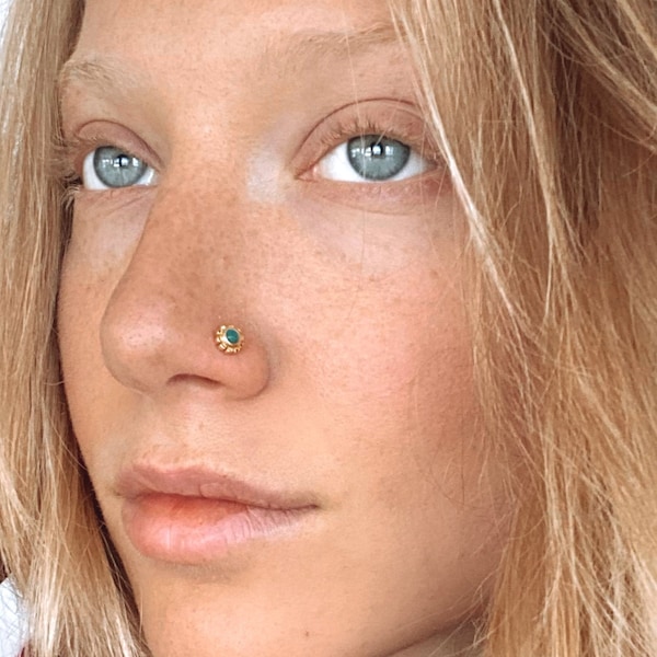 Turquoise Nose Stud, Gold Plating Nose Stud, 20g Nose Stud, Tiny Nose Stud, Indian Piercing, Tribal Nostril Jewelry, Small Piercing