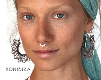 Large Brass Boho Hoop Earrings, Ethnic Tribal Jewelry