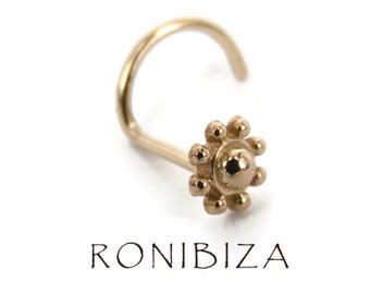 Piercing de nariz em forma de flor, em ouro maciço 18K, estilo tribal indiano, 20g
