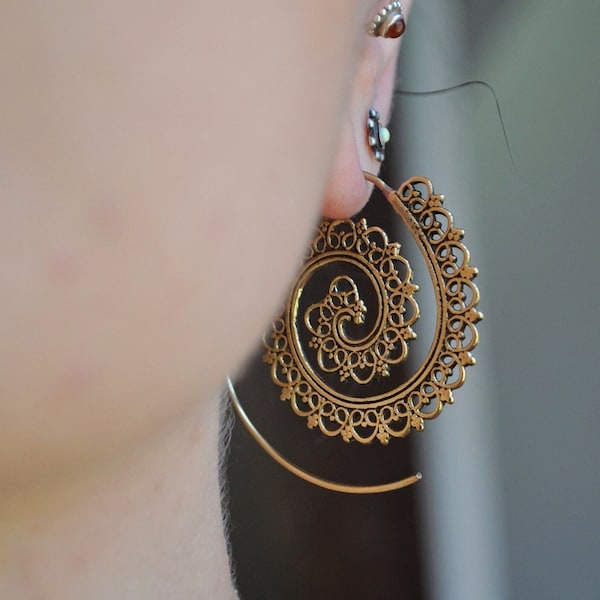 Brass Spiral Hoop Earrings – Tribal Gypsy Style