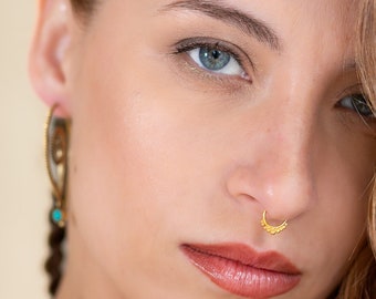 Fake Indian Septum Ring, Brass Septum Ring, Faux Septum Piercing, Septum Jewelry, Clip On Septum Ring, Fake Nose Septum, Tribal Septum Cuff