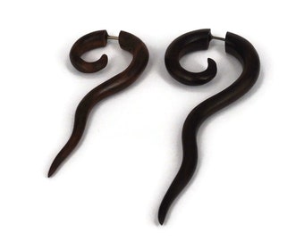 Wood Fake Gauge Earrings, Faux Ear Plug, Tribal Style