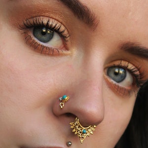 Indian Nose Piercing, Turquoise Nose Stud, Gold Nose Pin, Nose Piercing Jewelry, Tribal Nose Stud, Nostril Stud, Tiny Nose Stud Piercing
