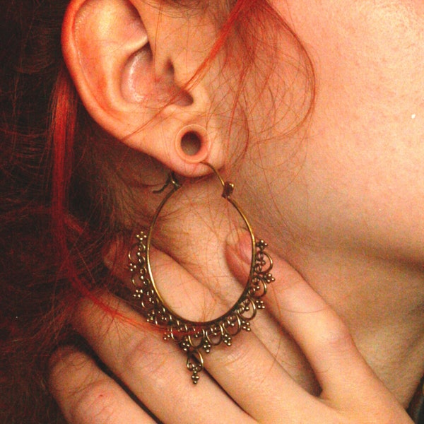 Gypsy Hoop Earrings For Women, Large Ethnic Brass Earrings, Oversized Statement Earrings, Indian Tribal Earrings, Bohemian Dangle Earrings
