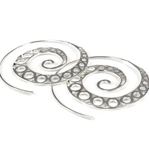 Indian Earrings, Silver Earrings, Spiral Hoops Earrings, Tribal Hoop Earrings, Ethnic Earrings, Large Boho Hoop Earrings For Women