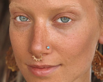 Akash Gold Septum Ring - Septum Jewelry - Septum Piercing - Indian Septum Ring - Tribal Septum Ring - 18G Septum Ring - G5