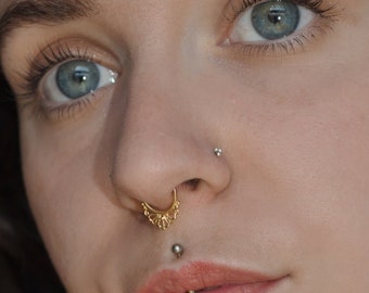 Septum Jewelry, Tribal Septum Ring, Indian Septum Ring, 18g Septum Ring, Nose Piercing, Gold Septum Piercing, Nose Jewelry