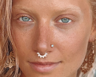 Akash Silver Septum Ring - Septum Jewelry - Septum Piercing - 18G Septum Ring - 16G Septum Ring - Indian Septum Ring - Tribal Septum (S5)