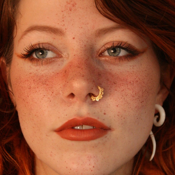 Gold Nose Ring - Gold Nose Hoop - Indian Nose Ring - Tribal Nose Ring - Nose Jewelry - Nose Piercing - Nostril Ring - Nostril Jewelry NL13GP