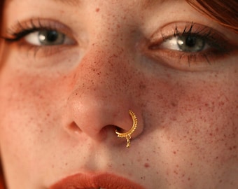 Gold Nose Ring - Gold Nose Hoop - Indian Nose Ring - Tribal Nose Ring - Nose Jewelry - Nose Piercing - Nostril Ring - Nostril Jewelry NL3GP