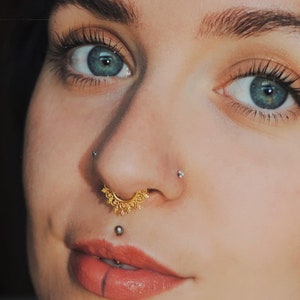 Big Tribal Lotus Septum Ring, Gold Indian Septum, Septum Jewelry, Unique Mandala Septum Ring, Mexican Septum Ring, 18g / 16g Septum Piercing